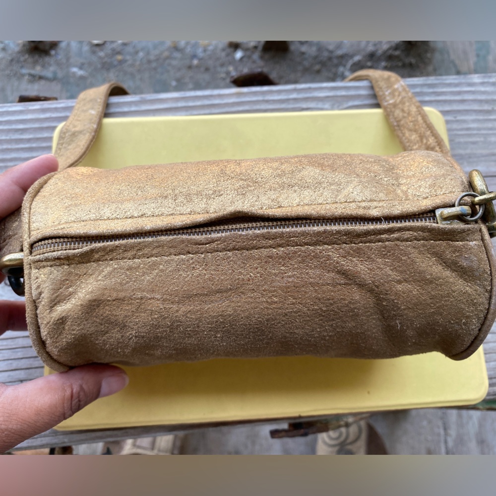 DKNY gold metallic mini crossbody vintage barrel bag